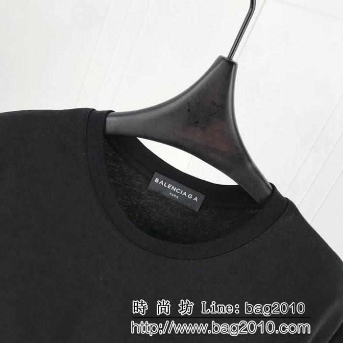 BALENCIAGA巴黎世家  19早春新款 刺繡彩旗 純棉男款黑色短袖 ydi1765